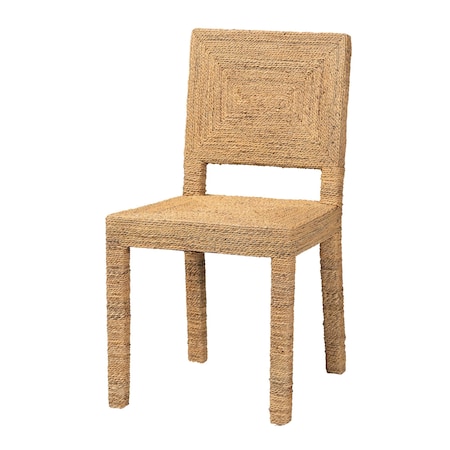 Bali & Pari Anfield Modern Bohemian Natural Seagrass and Mahogany Wood Dining Chair 243-13485-ZORO